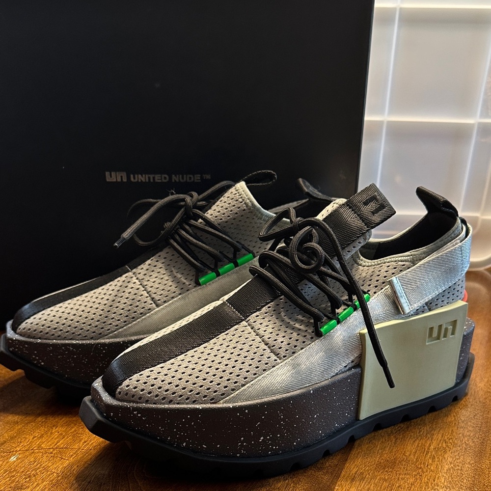 United Nude Black and Gray Athletic Shoes with Green Accents